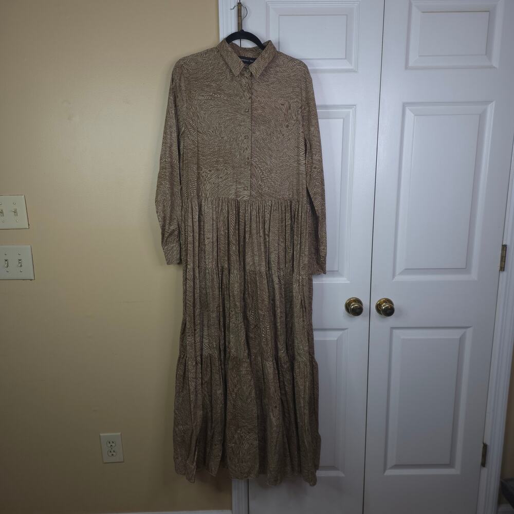 Federica Tosi Brown Tiered Maxi Shirtdress Collared Long Sleeve Cotton IT44/USL